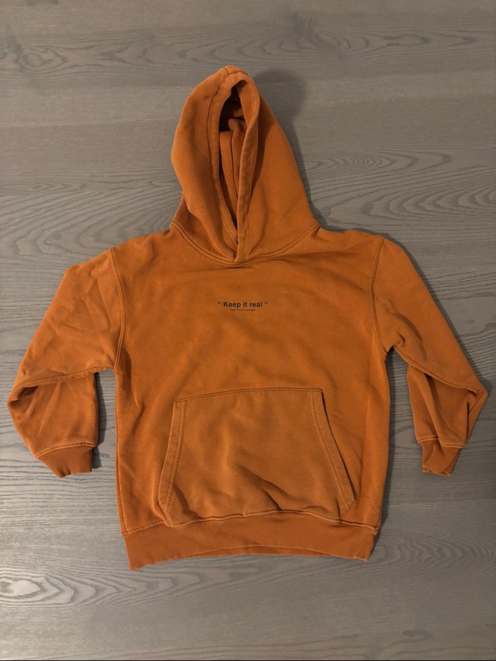 Zara Orange Kids Hooded Sweatshirt with "Keep it real" Graphic